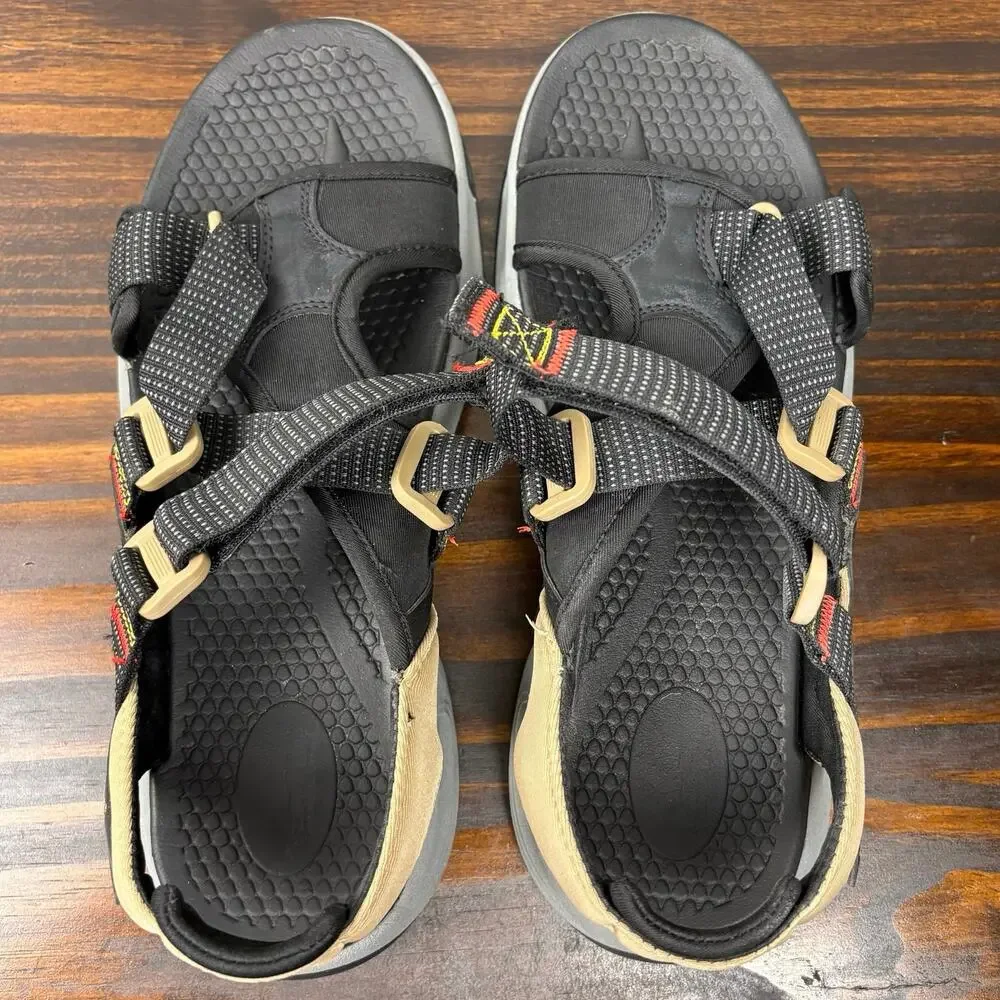 Ozark Trail Men’s Size 10 Brown Black Gray Velcro Cross Strap Mountain Sandals